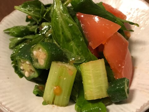 混ぜるだけ！セロリの葉っぱとオクラで中華サラダ